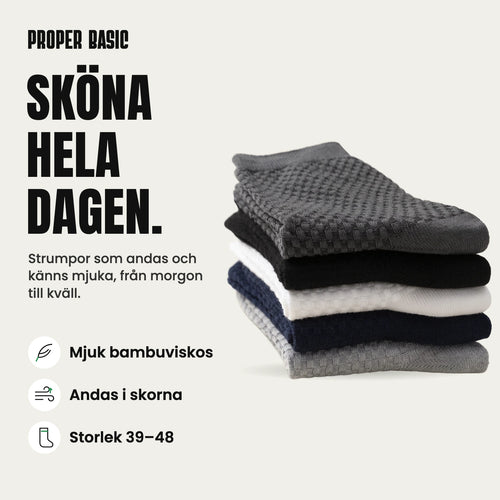 Proper Basic Bambustrumpor: fem par i mjuk bambuviskos som andas, storlek 39–48