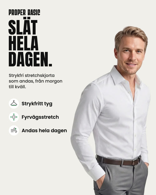 Proper Basic Heldagsskjorta: slät hela dagen, strykfri stretchskjorta som andas